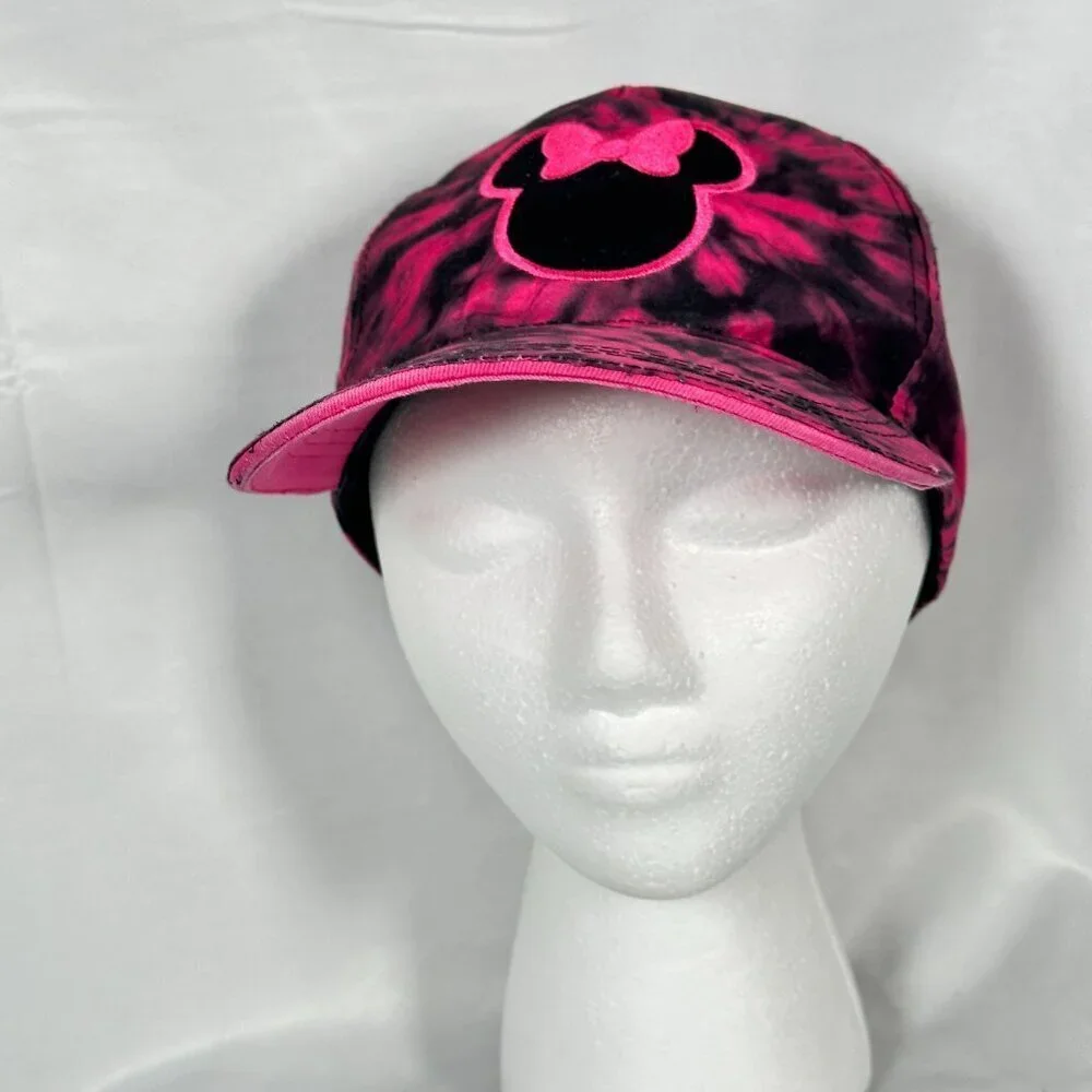Disney Minnie Mouse Tie Dye Baseball Cap Adjustable Strap OS Pink Black Vacation